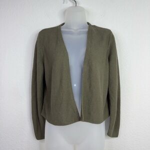 J.Jill Cardigan Womens Petite L Green Linen Blend Long‎ Sleeve Open Boho Career
